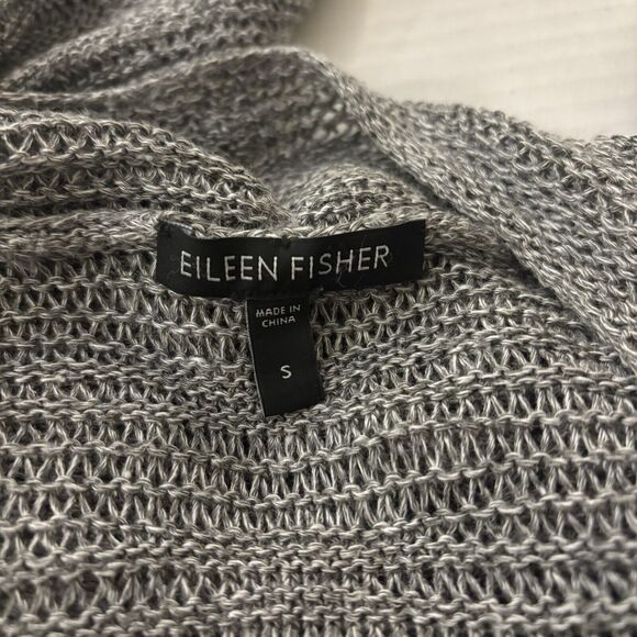 EILEEN FISHER Small Cardigan Sweater Gray Linen/Silk Open Front Neutral Minimal - Picture 7 of 11